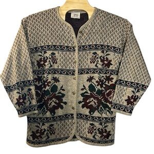 Vintage Grandma Core cardigan Rest & Relaxation women’s knit floral Size 12-14‎